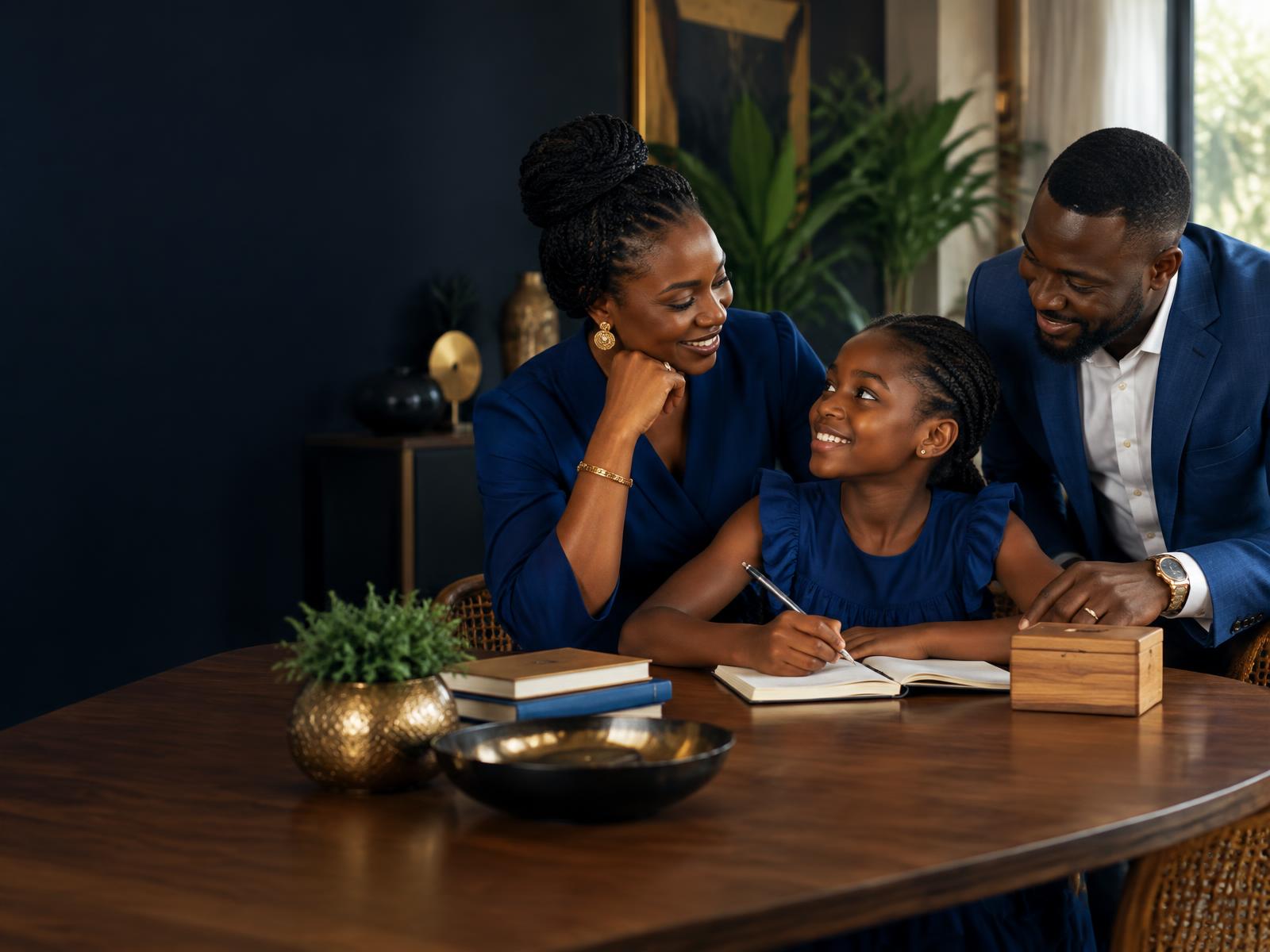 Une famille africaine échange autour de l'avenir de son enfant