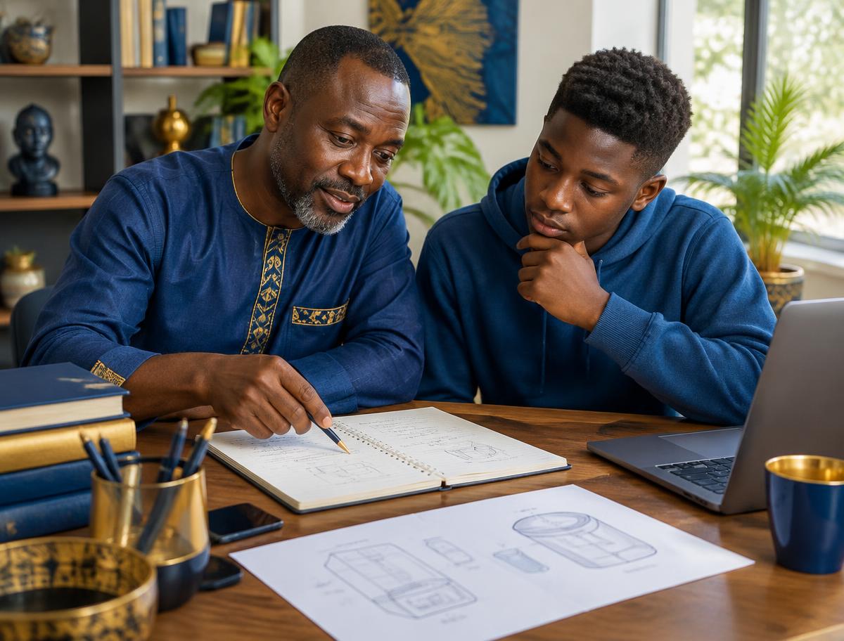 Un père transmet des notions d'entrepreneuriat à son fils